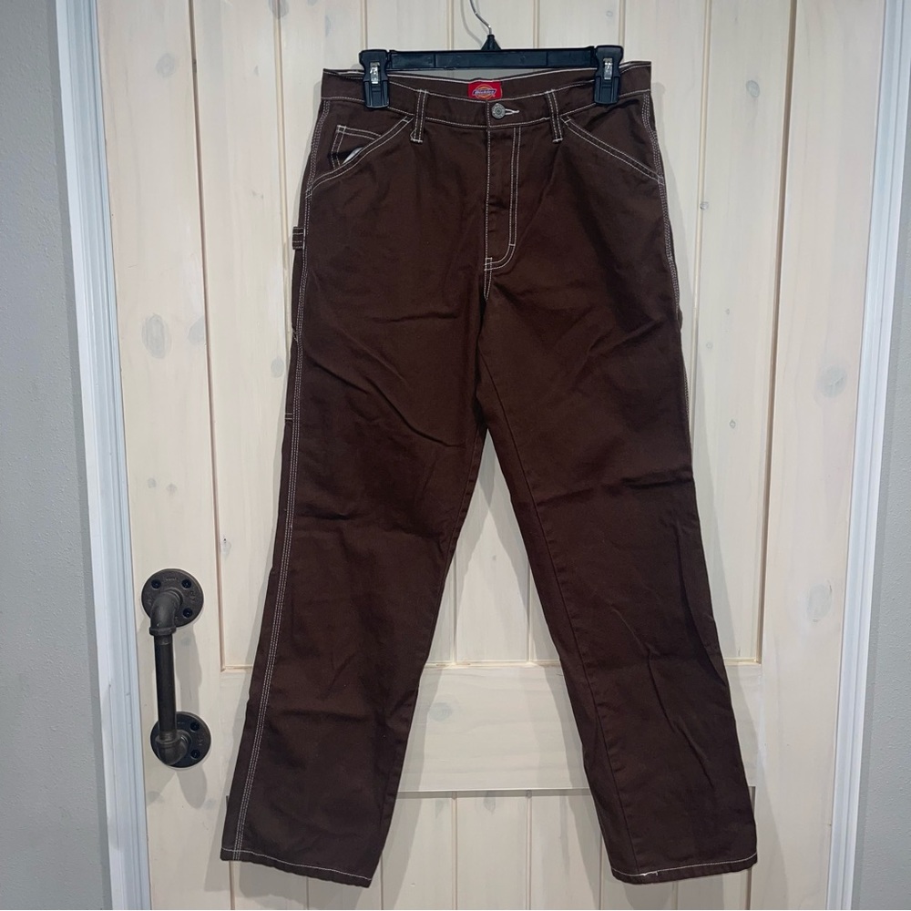 Dickies mid rise contrast stitching straight fit carpenter jeans- Brown color🤎
